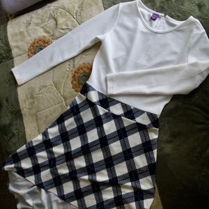 long sleeve high low dress with plaid skirt